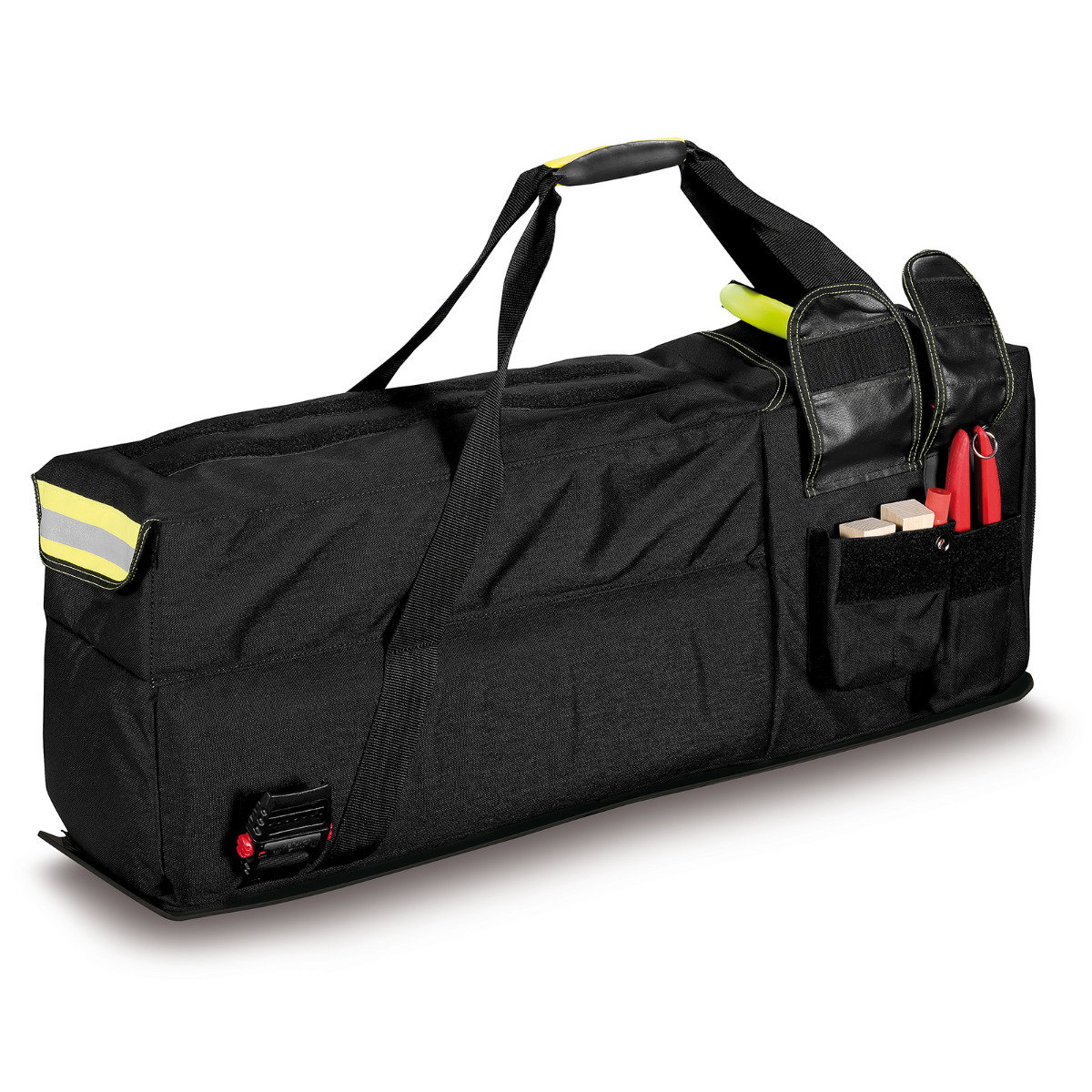 PAX RIT-Bag geschlossene Tasche in der Frontansicht. Die Tasche ist schwarz. Es sind beispielhaft Türkeile und Zangen verlastet. Die Lieferung erfolgt ohne Inhalt