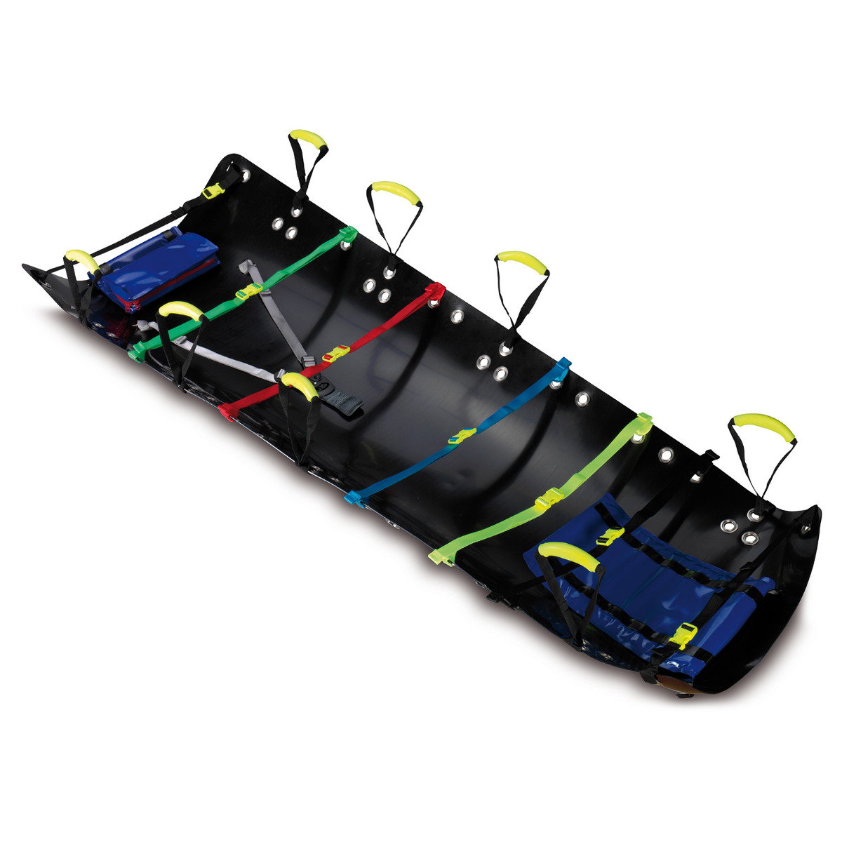 PAX Roll-Up Stretcher London Ambulance Service, Frontansicht, Gurte sind geschlossen
