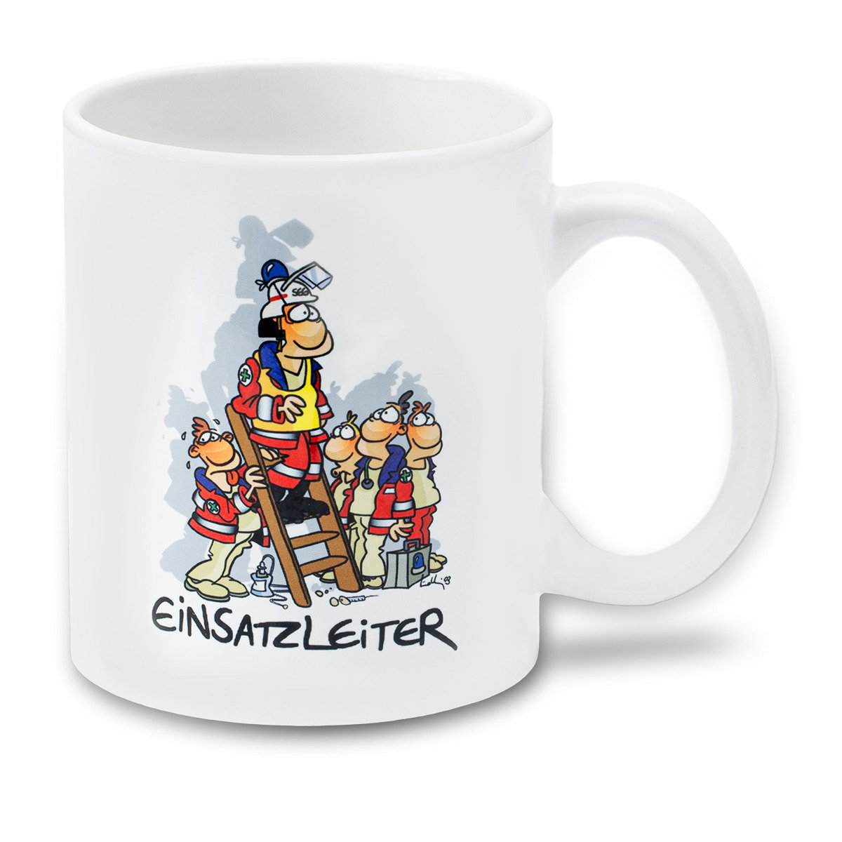 MEDI-LEARN Cartoon Tasse Einsatzleiter , weiße Porzellantasse ca. 300 ML. 