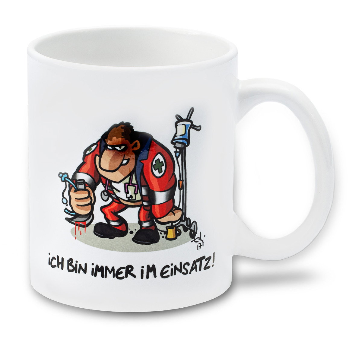 MEDI-LEARN Cartoon Becher Immer im Einsatz!